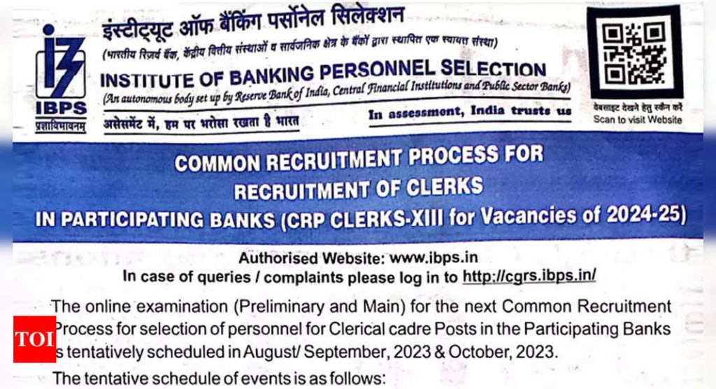 IBPS Clerk XIII Recruitment 2023: Short notice released, application from July 1; check details here